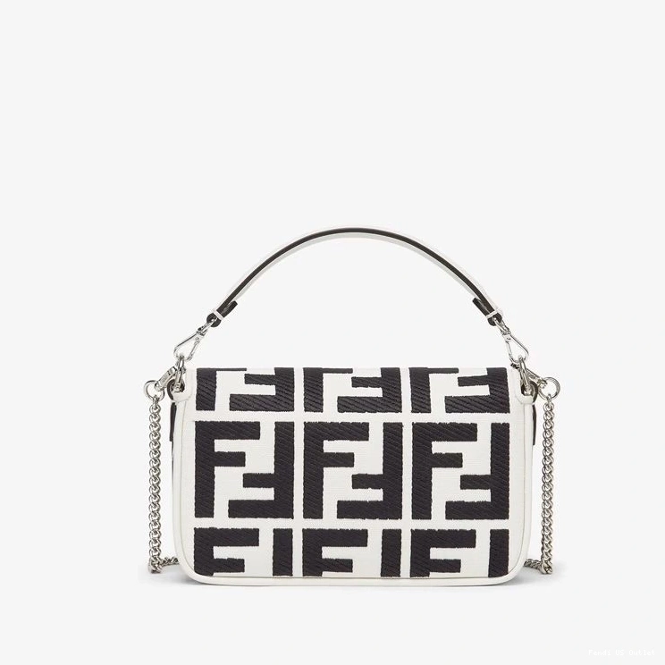 Affordable HOT Mini Bag FF Motif Baguette Black White In Canvas Fendi 0804